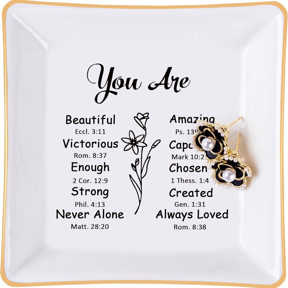 Christian Jewelry Dish Ceramic Square Bible Verse Gifts for Women Teens